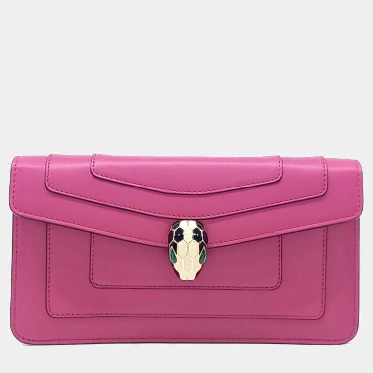 Pre Owned Bvlgari Pink Leather Serpenti Chain Shoulder Bag