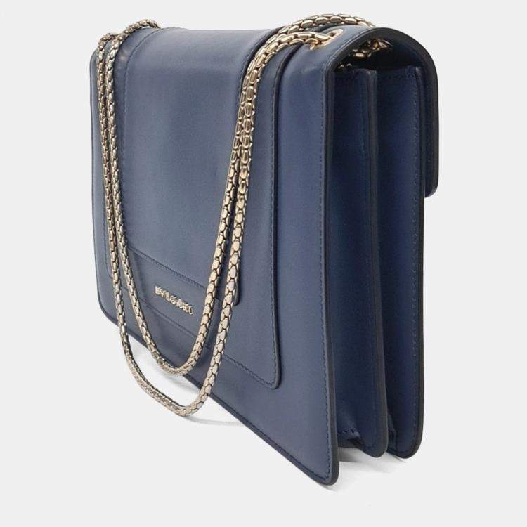Pre Owned Bvlgari Navy Blue Leather Serpenti shoulder bag