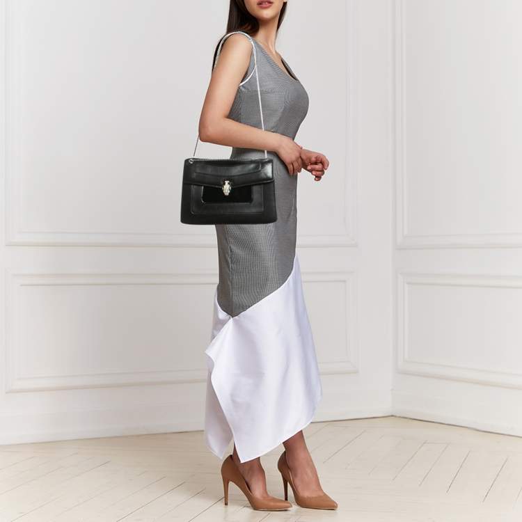 Pre Owned Bvlgari Serpenti Forever Medium Black Mixed Leather Shoulder Bag