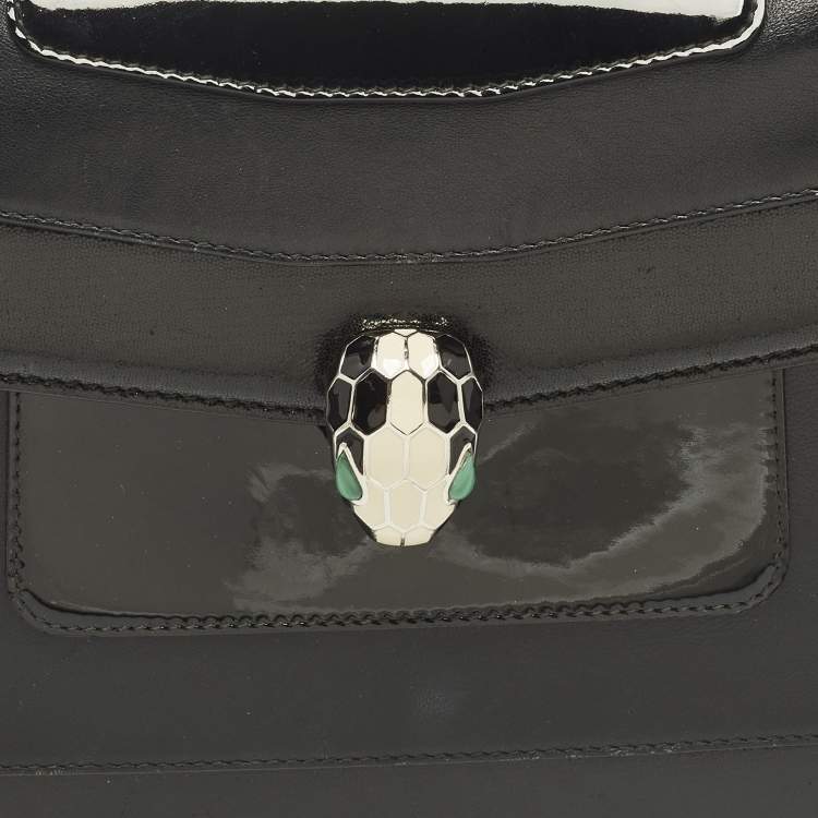 Pre Owned Bvlgari Serpenti Forever Medium Black Mixed Leather Shoulder Bag