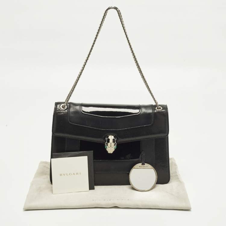 Pre Owned Bvlgari Serpenti Forever Medium Black Mixed Leather Shoulder Bag