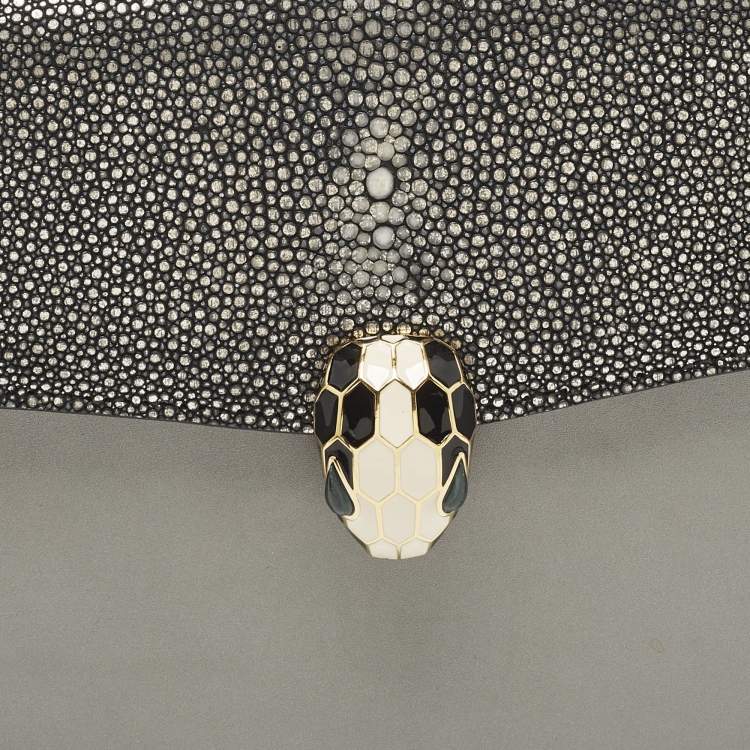 Pre Owned Bvlgari Serpenti Forever Medium Two Tone Grey Leather and Stingray Shoulder Bag