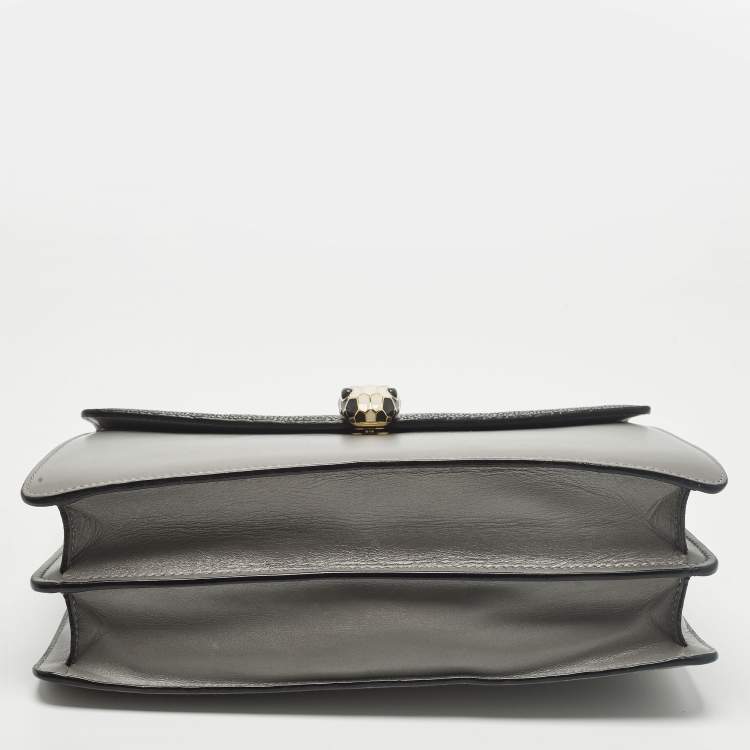 Pre Owned Bvlgari Serpenti Forever Medium Two Tone Grey Leather and Stingray Shoulder Bag