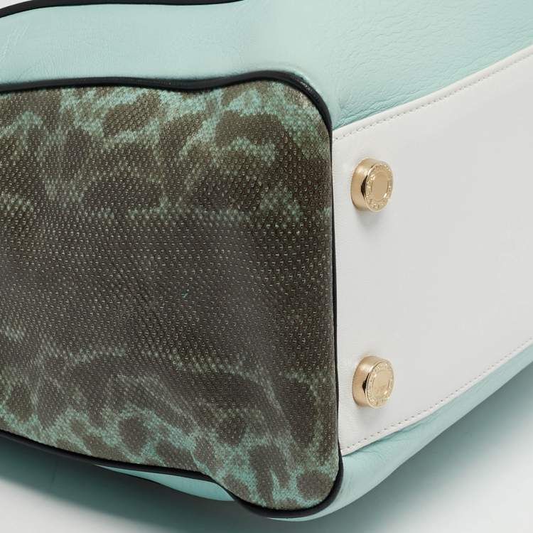 Pre Owned Bvlgari Scaglie Serpenti Light Green/White Karung and Leather Tote