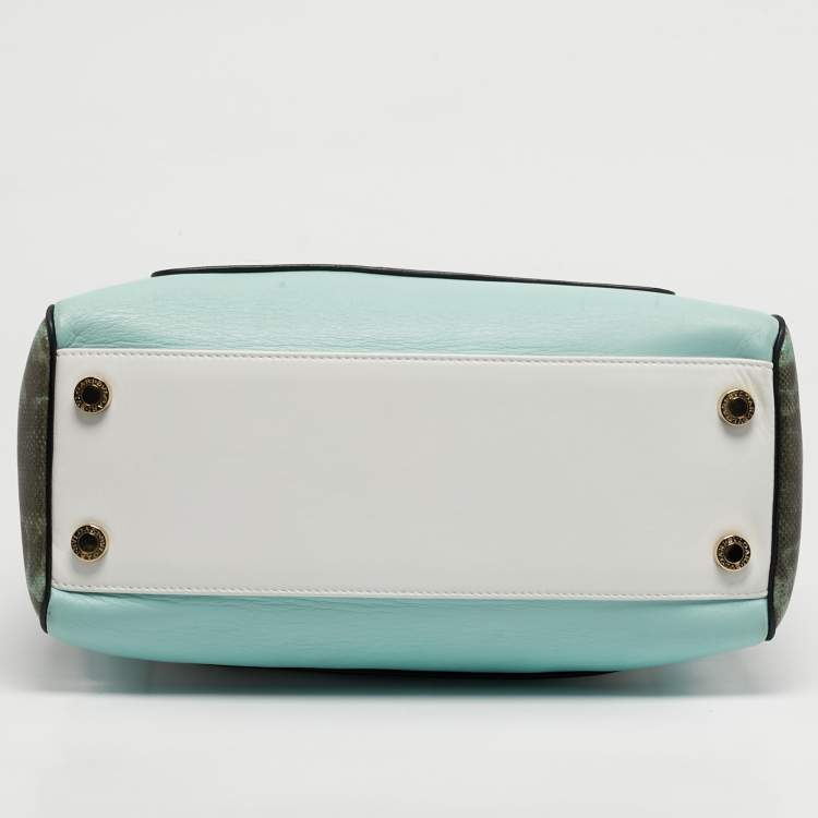Pre Owned Bvlgari Scaglie Serpenti Light Green/White Karung and Leather Tote