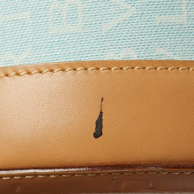 Pre Owned Bvlgari Tan/Light Blue Logo Mania Fabric Cylinder Bag