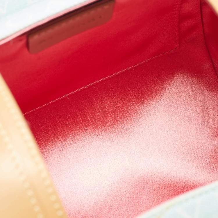 Pre Owned Bvlgari Tan/Light Blue Logo Mania Fabric Cylinder Bag