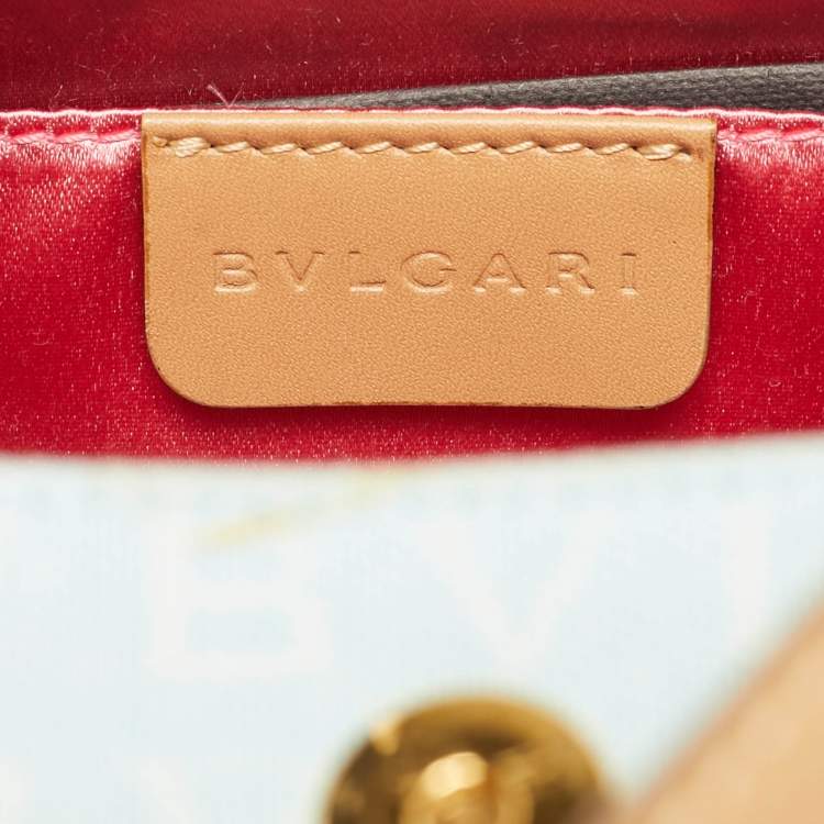 Pre Owned Bvlgari Tan/Light Blue Logo Mania Fabric Cylinder Bag