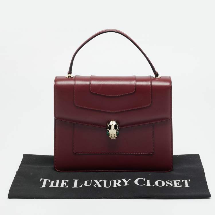Pre Owned Bvlgari Serpenti Forever Large Burgundy Leather Top Handle Bag
