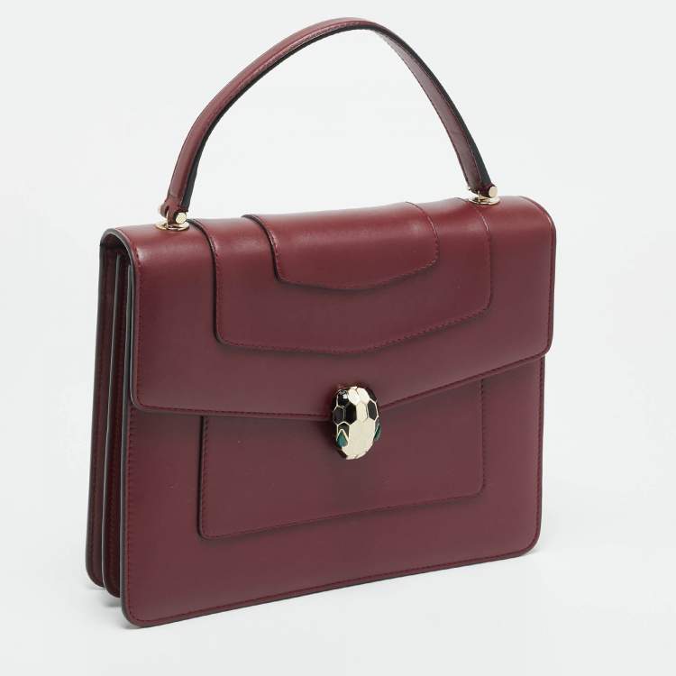 Pre Owned Bvlgari Serpenti Forever Large Burgundy Leather Top Handle Bag