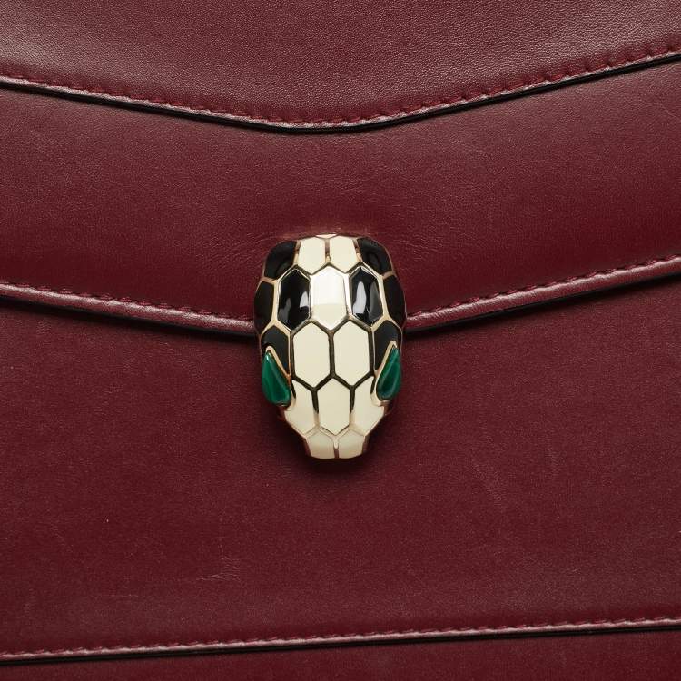 Pre Owned Bvlgari Serpenti Forever Large Burgundy Leather Top Handle Bag