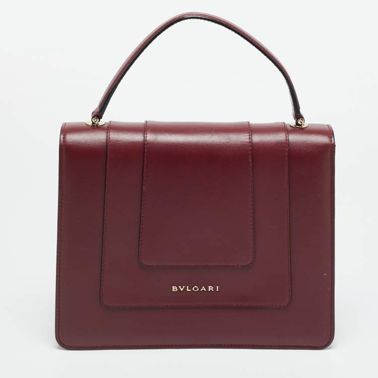 Pre Owned Bvlgari Serpenti Forever Large Burgundy Leather Top Handle Bag