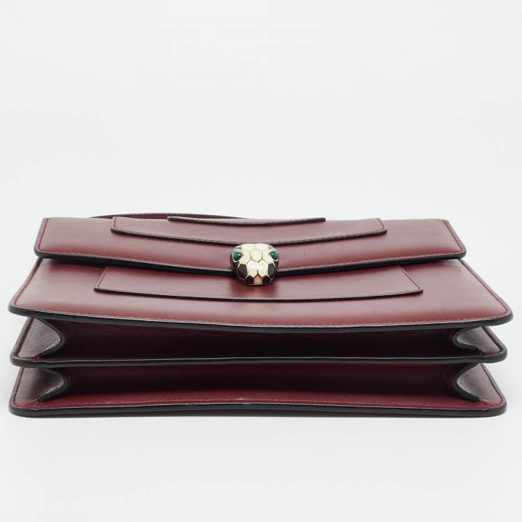 Pre Owned Bvlgari Serpenti Forever Large Burgundy Leather Top Handle Bag