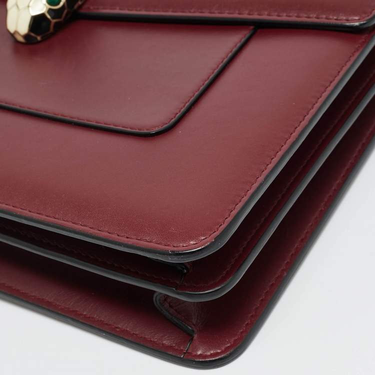 Pre Owned Bvlgari Serpenti Forever Large Burgundy Leather Top Handle Bag