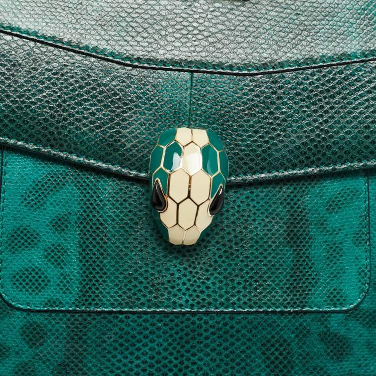 Pre Owned Bvlgari Serpenti Forever Large Green Karung Leather Shoulder Bag