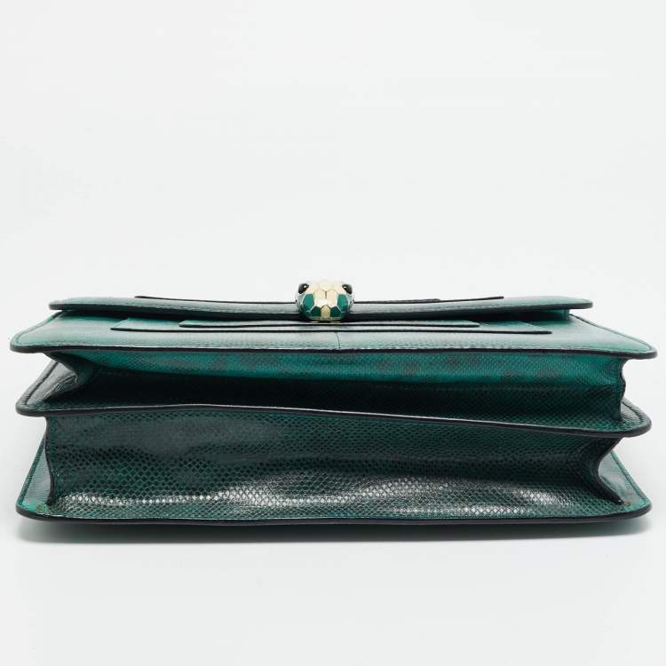 Pre Owned Bvlgari Serpenti Forever Large Green Karung Leather Shoulder Bag