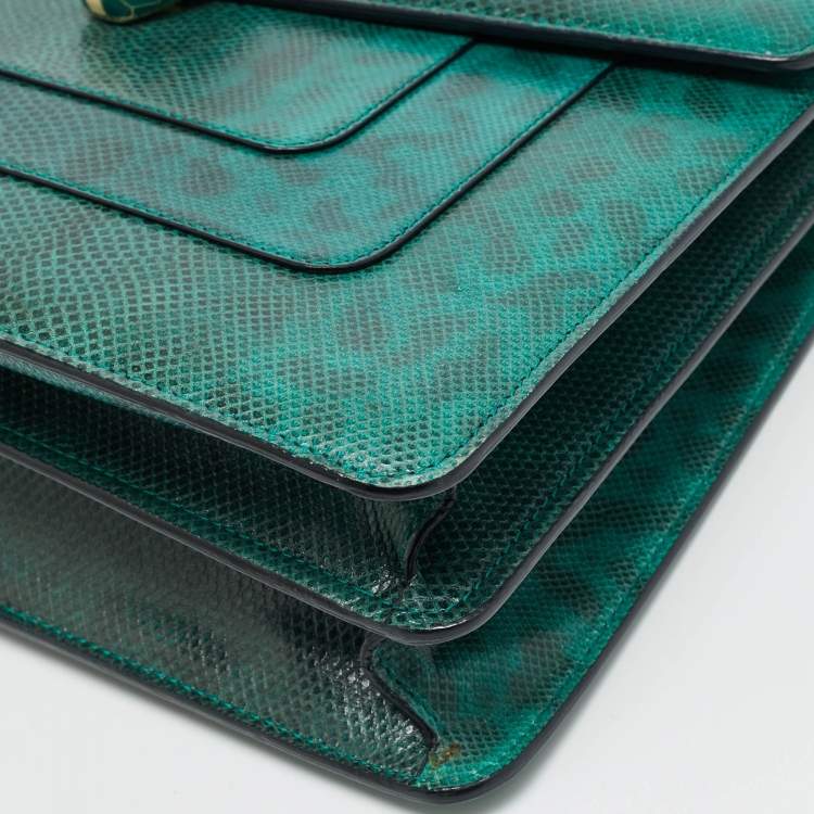 Pre Owned Bvlgari Serpenti Forever Large Green Karung Leather Shoulder Bag