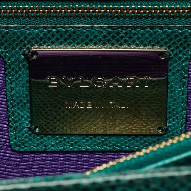 Pre Owned Bvlgari Serpenti Forever Large Green Karung Leather Shoulder Bag