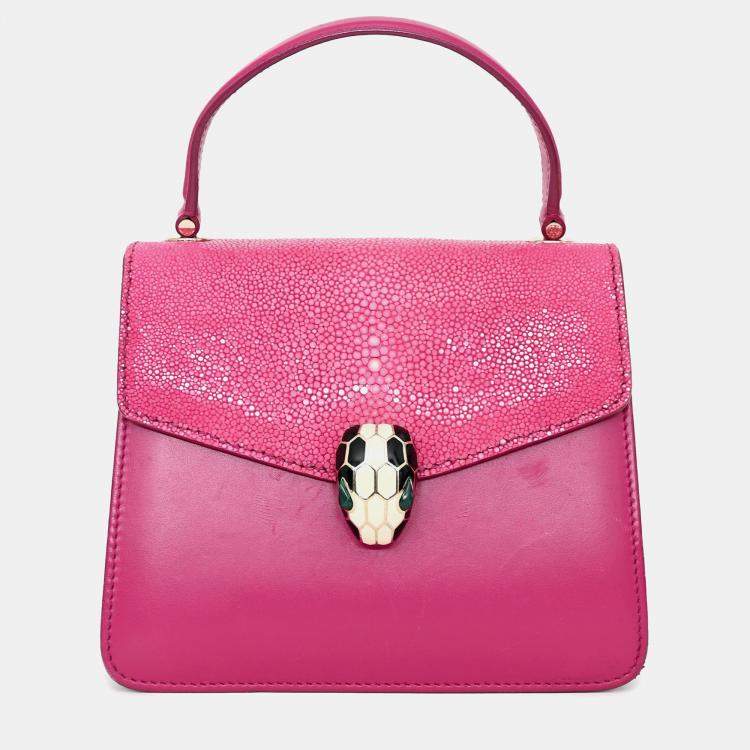 Pre Owned Bvlgari Pink Stingray/Leather Serpenti Forever Top Handle Bag with Strap