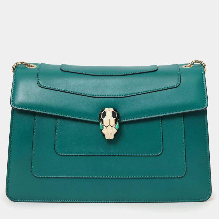 Pre Owned Bvlgari Green Leather Medium Serpenti Forever Shoulder Bag