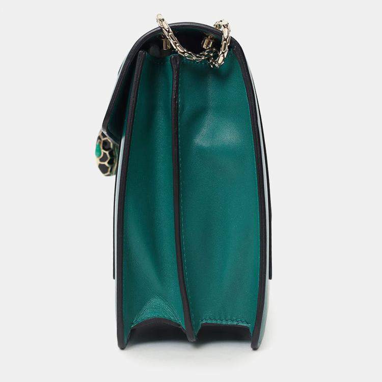 Pre Owned Bvlgari Green Leather Medium Serpenti Forever Shoulder Bag