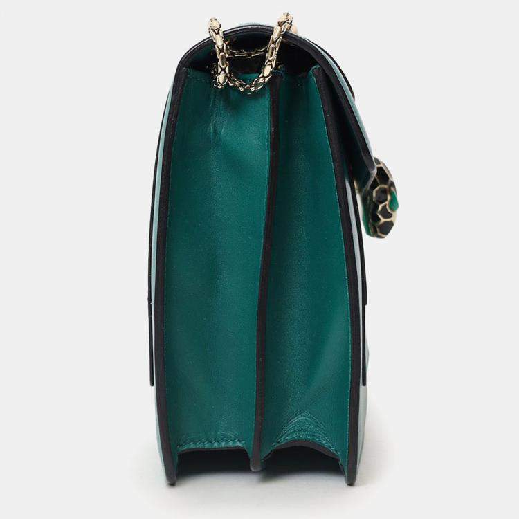 Pre Owned Bvlgari Green Leather Medium Serpenti Forever Shoulder Bag