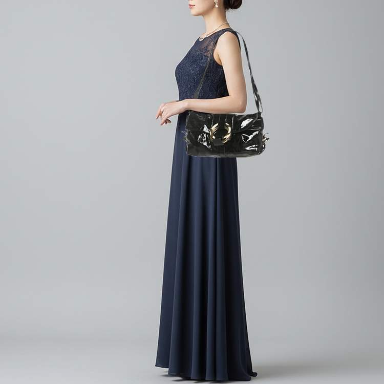 Pre Owned Bvlgari Chandra Black Patent Leather Shoulder Bag