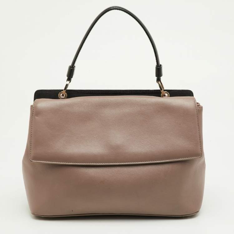 Pre Owned Bvlgari Duet Brown/Beige Leather and Snakeskin Top Handle Bag