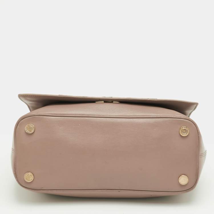 Pre Owned Bvlgari Duet Brown/Beige Leather and Snakeskin Top Handle Bag