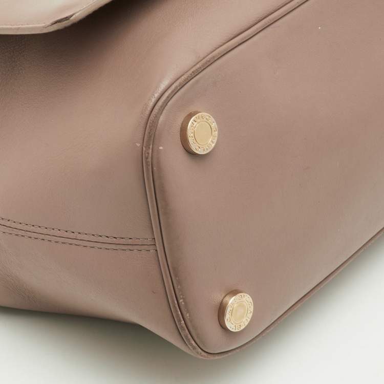 Pre Owned Bvlgari Duet Brown/Beige Leather and Snakeskin Top Handle Bag