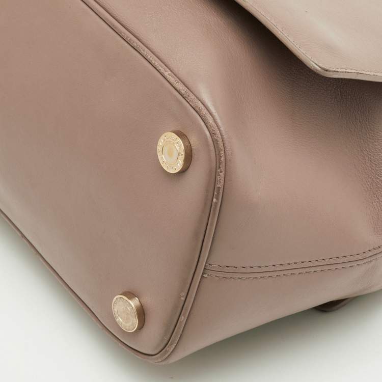 Pre Owned Bvlgari Duet Brown/Beige Leather and Snakeskin Top Handle Bag