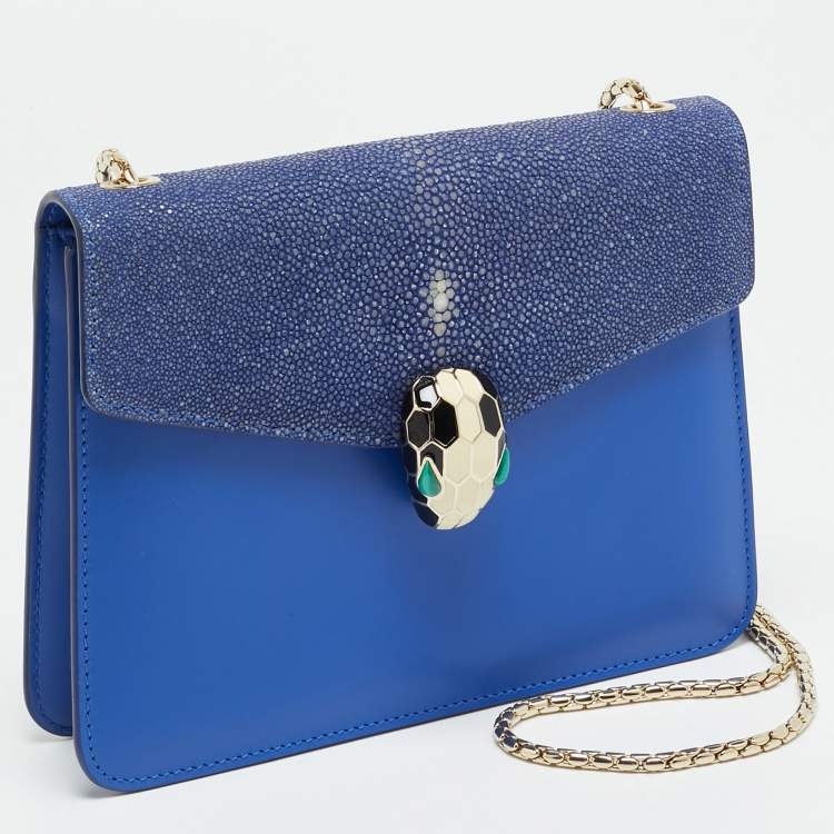 Pre Owned Bvlgari Serpenti Forever Small Stingray and Leather Crossbody Bag