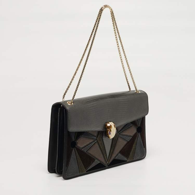 Pre Owned Bvlgari Serpenti Forever Medium Multicolor Karung Leather and Velvet Shoulder Bag