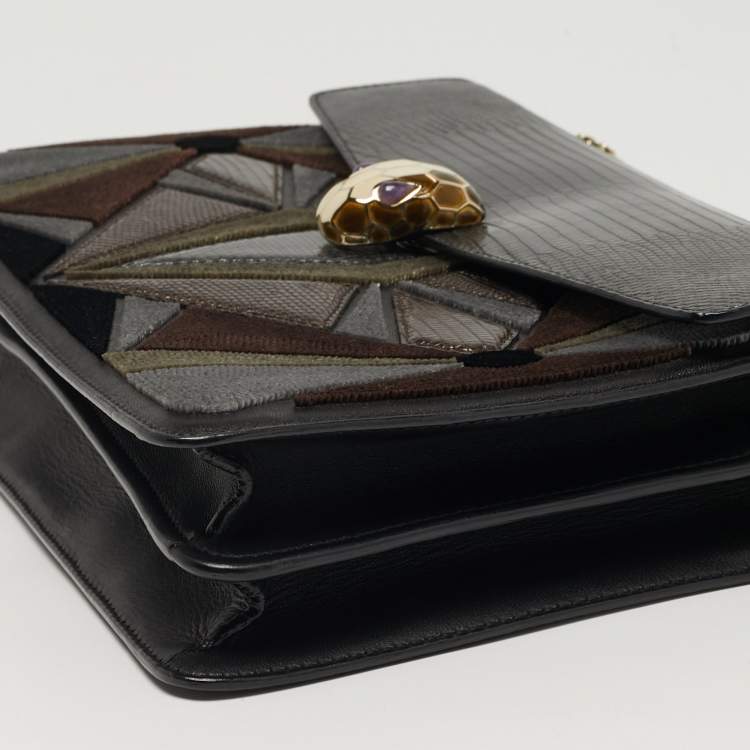 Pre Owned Bvlgari Serpenti Forever Medium Multicolor Karung Leather and Velvet Shoulder Bag