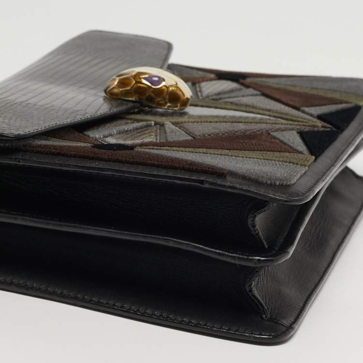 Pre Owned Bvlgari Serpenti Forever Medium Multicolor Karung Leather and Velvet Shoulder Bag