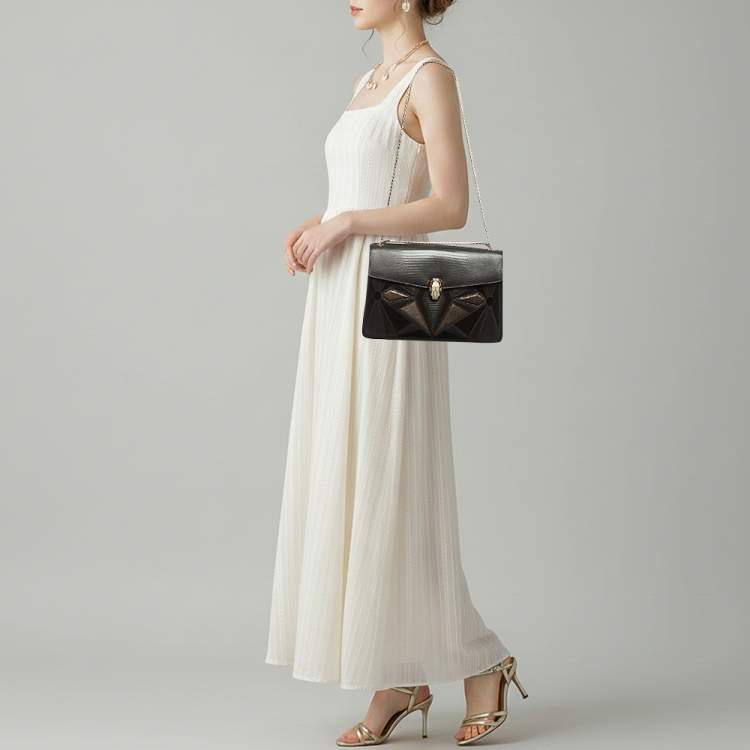 Pre Owned Bvlgari Serpenti Forever Medium Multicolor Karung Leather and Velvet Shoulder Bag