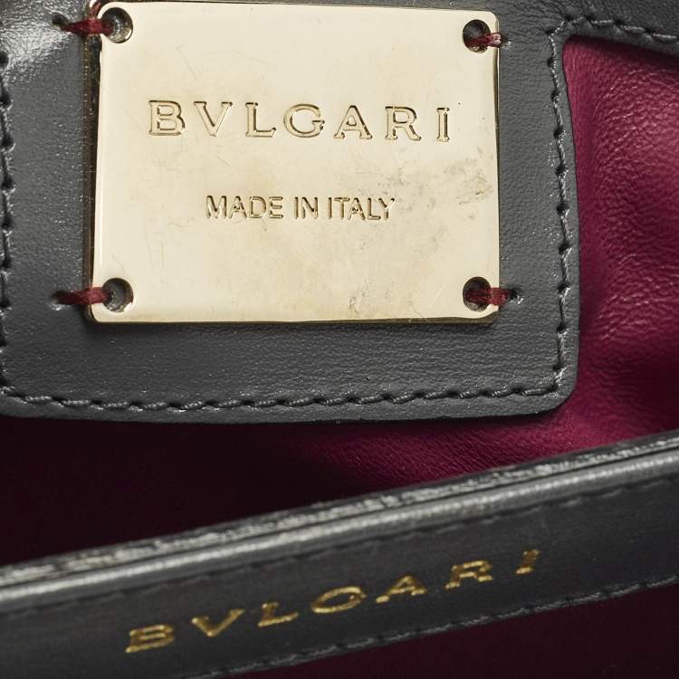 Pre Owned Bvlgari Icona Grey/Cream Lizard Skin and Leather Shoulder Bag