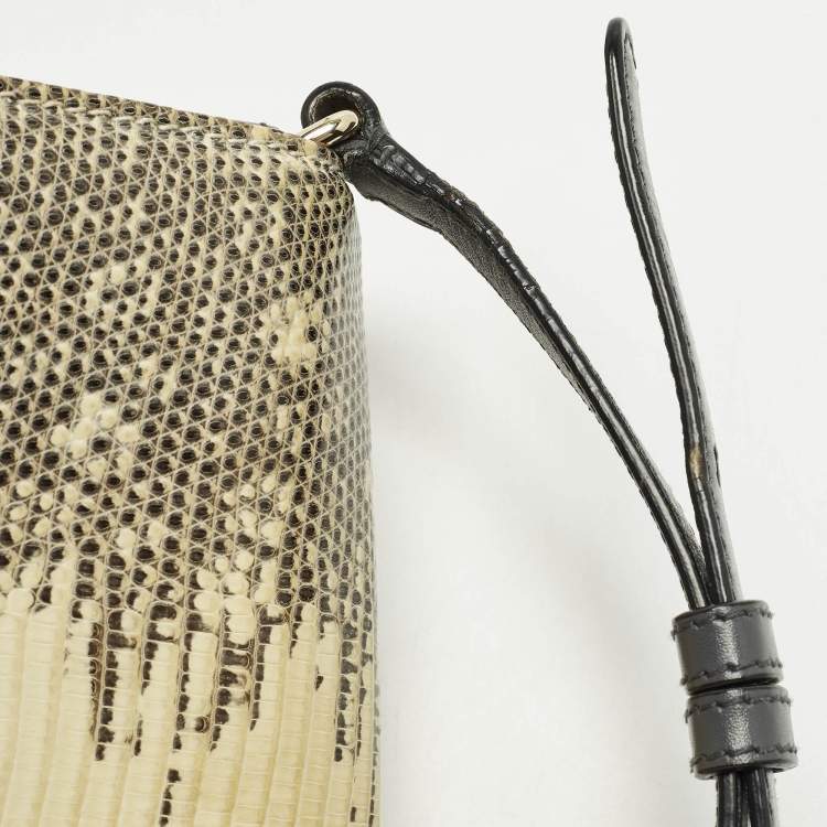 Pre Owned Bvlgari Icona Grey/Cream Lizard Skin and Leather Shoulder Bag