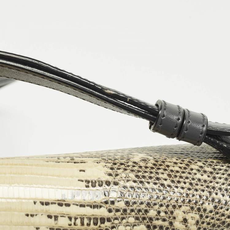 Pre Owned Bvlgari Icona Grey/Cream Lizard Skin and Leather Shoulder Bag