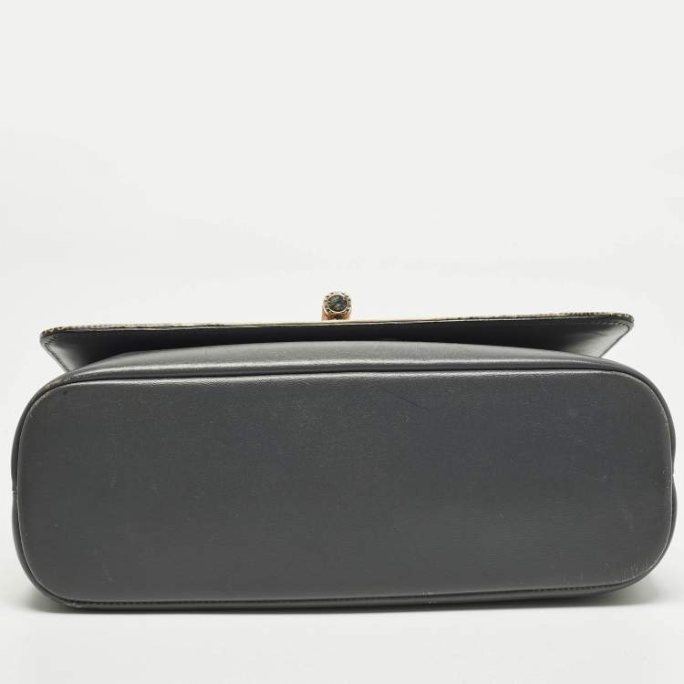 Pre Owned Bvlgari Icona Grey/Cream Lizard Skin and Leather Shoulder Bag