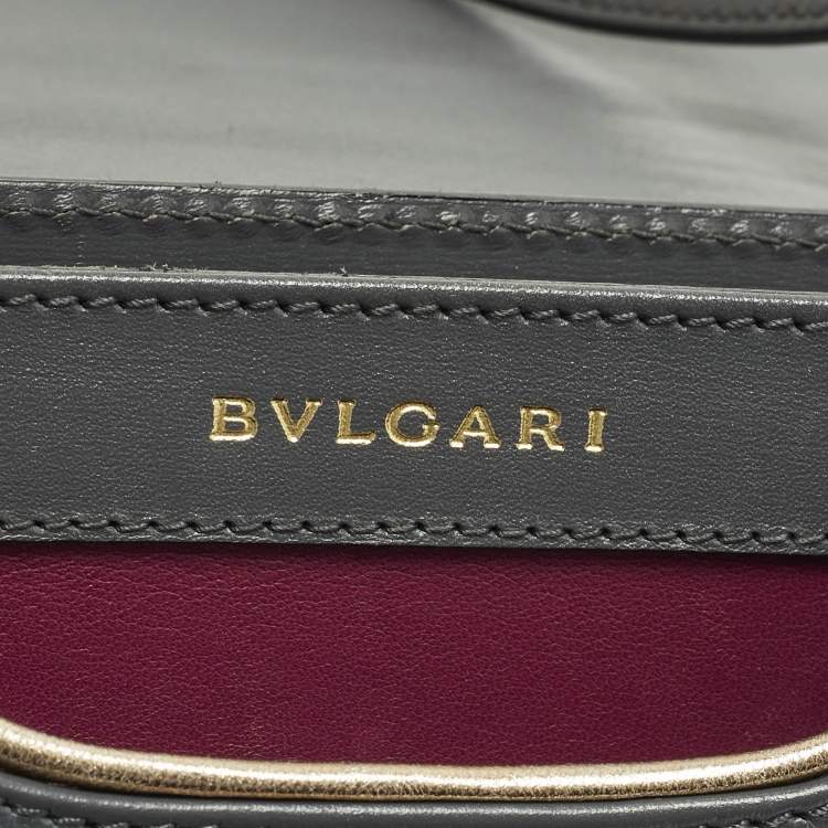 Pre Owned Bvlgari Icona Grey/Cream Lizard Skin and Leather Shoulder Bag