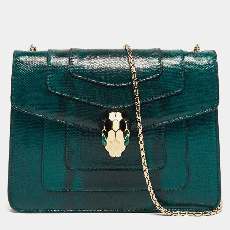 Pre Owned Bvlgari Serpenti Forever Small Karung Leather Crossbody Bag