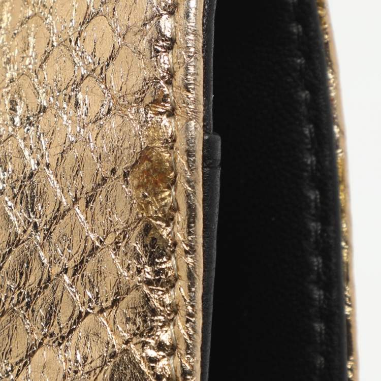 Pre Owned Bvlgari Lipstick Gold Python Leather Clutch