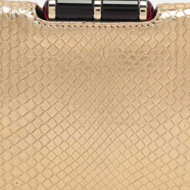 Pre Owned Bvlgari Lipstick Gold Python Leather Clutch