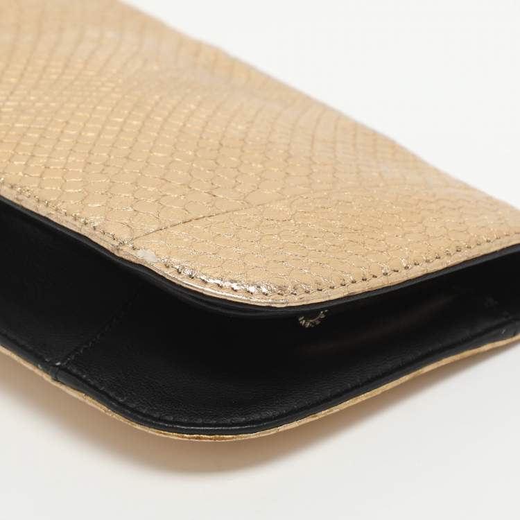 Pre Owned Bvlgari Lipstick Gold Python Leather Clutch