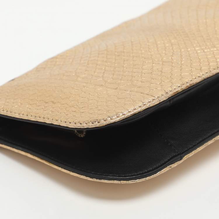 Pre Owned Bvlgari Lipstick Gold Python Leather Clutch
