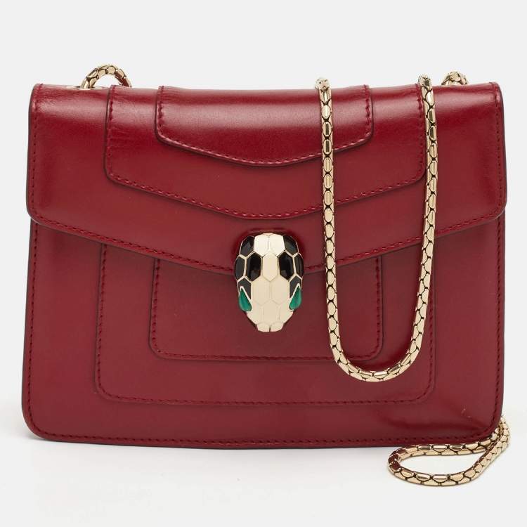 Pre Owned Bvlgari Serpenti Forever Small Burgundy Leather Chain Shoulder Bag