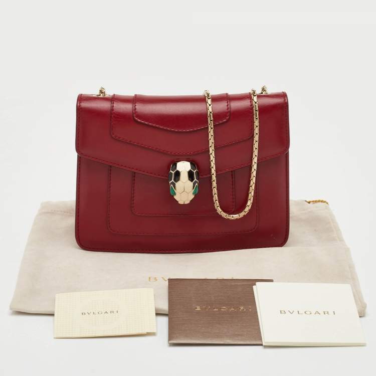 Pre Owned Bvlgari Serpenti Forever Small Burgundy Leather Chain Shoulder Bag