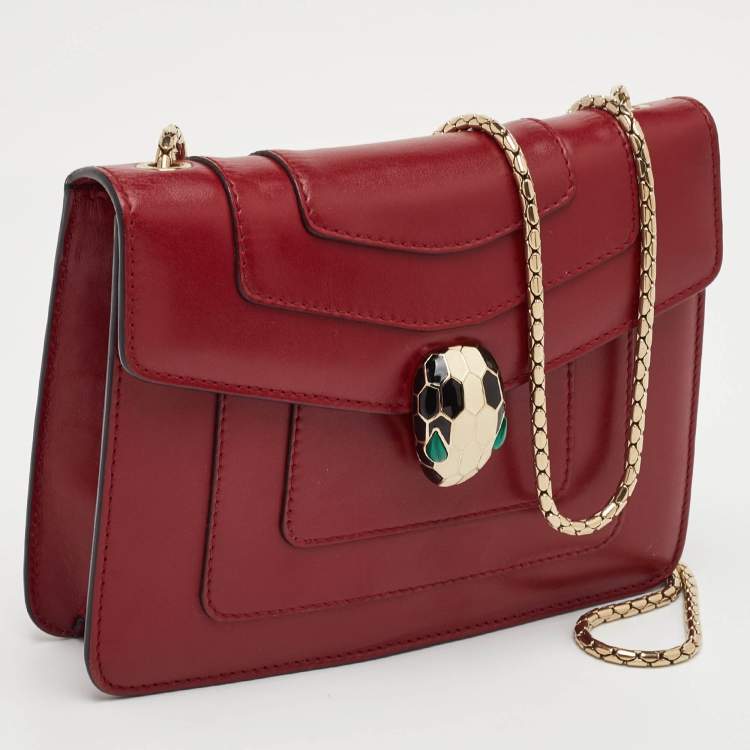 Pre Owned Bvlgari Serpenti Forever Small Burgundy Leather Chain Shoulder Bag