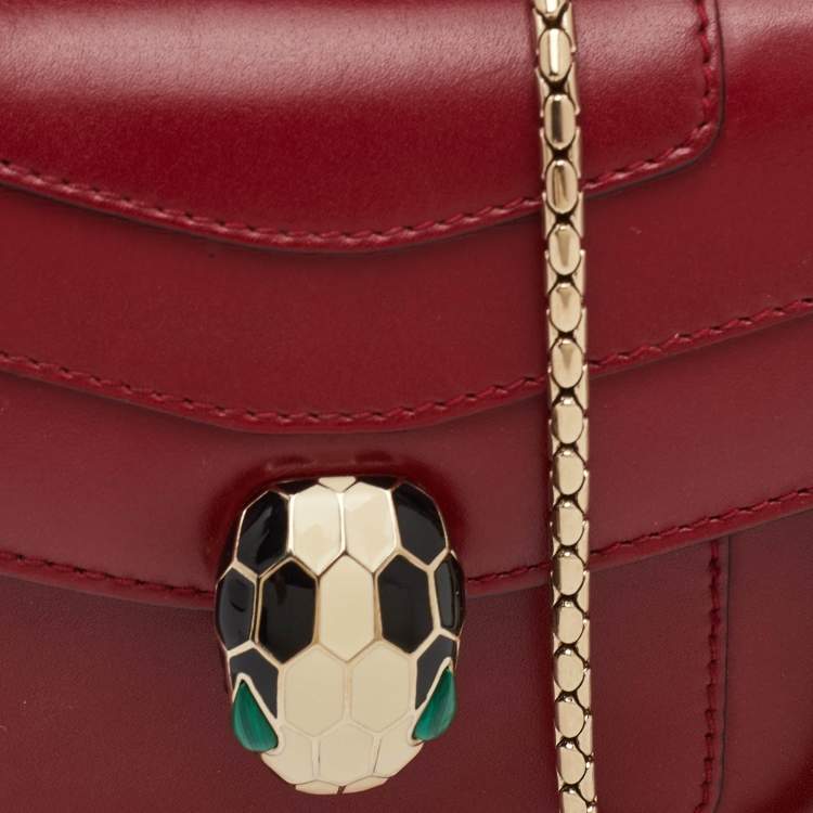 Pre Owned Bvlgari Serpenti Forever Small Burgundy Leather Chain Shoulder Bag